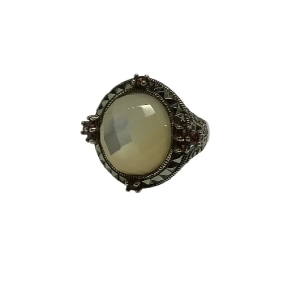 Sterling silver mother of pearl  marcasite gemstone ring